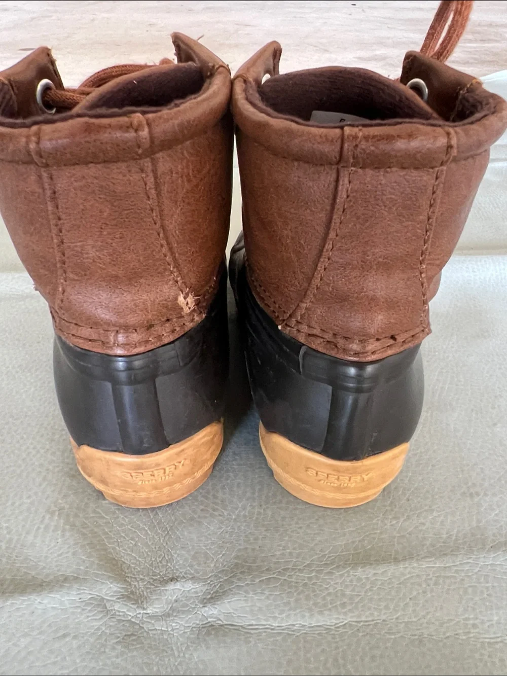 Sperry Kids Brown and Dark Brown Lace-Up Rain Boots